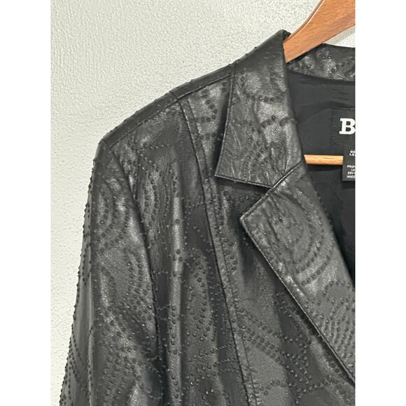 VTG 90s Y2K B&J Genuine Leather Blazer M Black 3D Embossed Boho Hippie - Picture 3 of 14